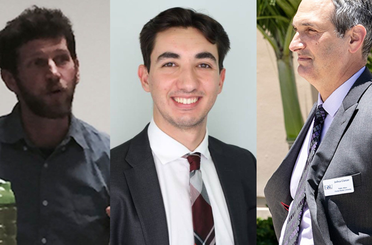 Phillip Lewin, Associate Chair of the Sociology Department; Stefan Andjelkovic, Student Government President; and Joshua Glanzer, University Spokesperson. All photos via www.fau.edu.