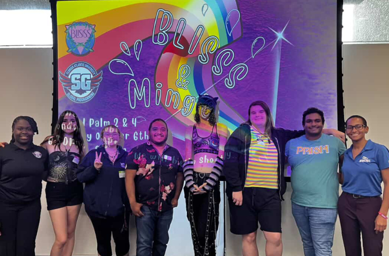 Nonprofit and student organization leaders join together before the start of BLISSS & Mingle. Photo courtesy of BLISSS.